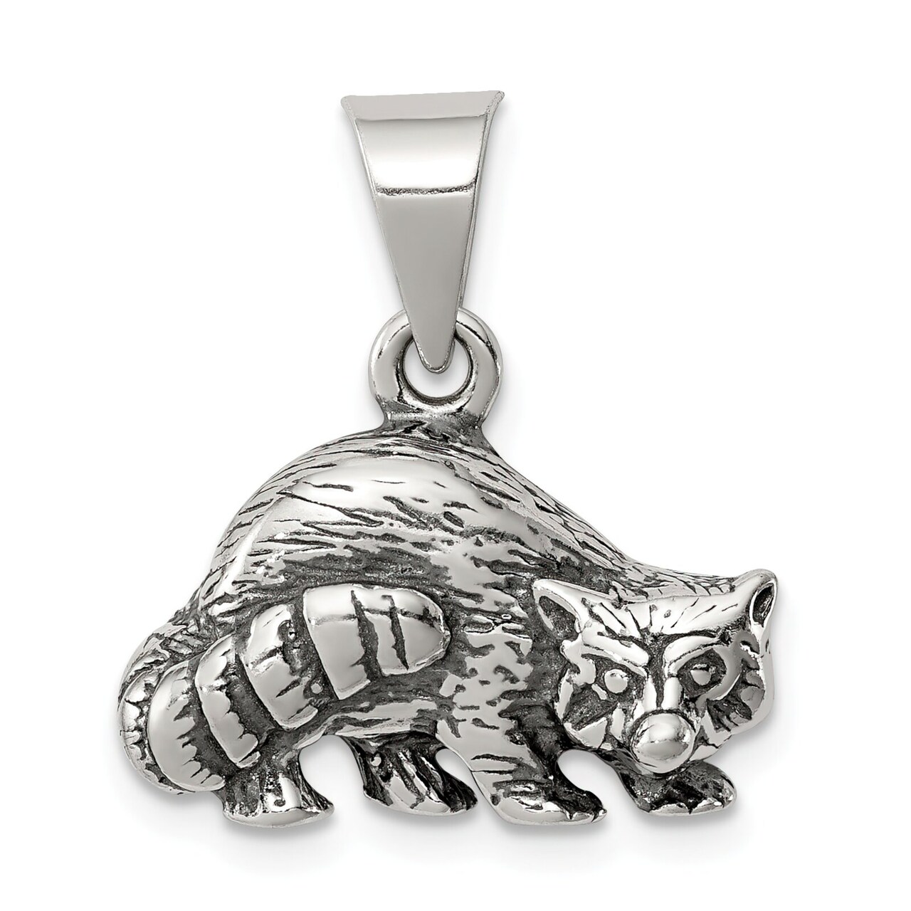 Sterling Silver Antiqued Racoon Charm Pendant Jewelry 14mm x 19mm